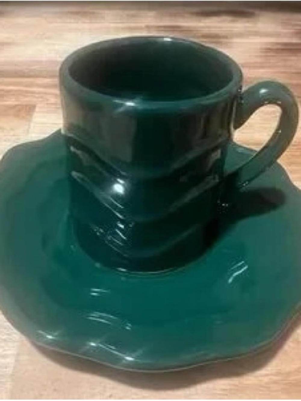Glossy Teal Ceramic Coffee Cup with Saucer